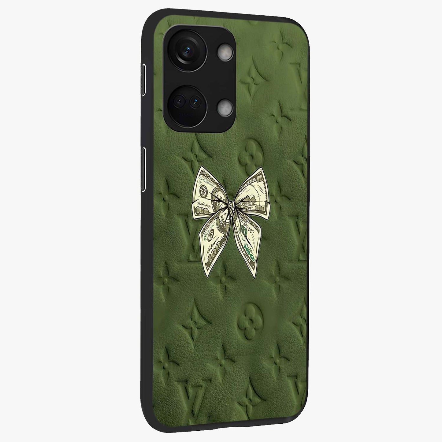 Money Bow Lv Glass Case for 1+Nord 3 side perspective highlighting stylish textures and sleek build