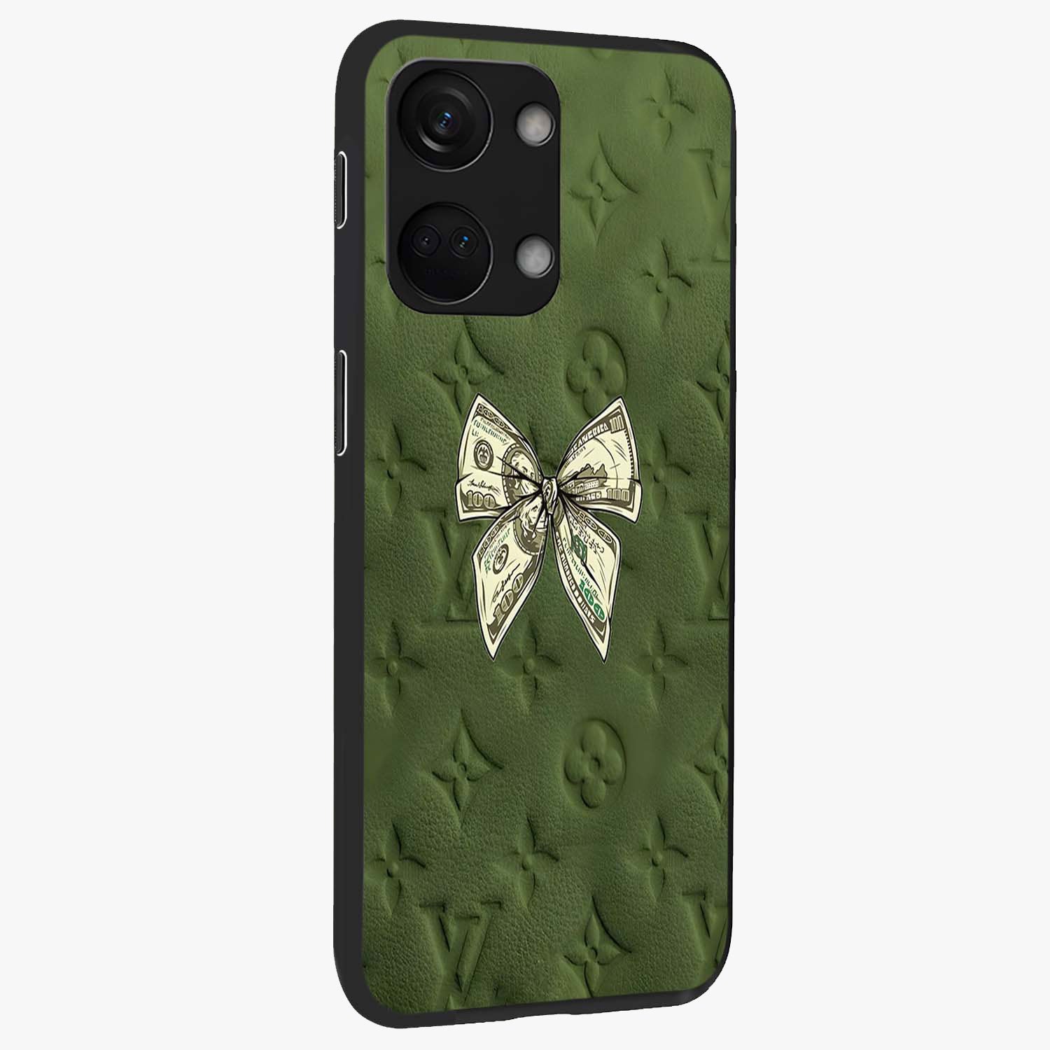 Money Bow Lv Glass Case for 1+Nord 3 side perspective highlighting stylish textures and sleek build