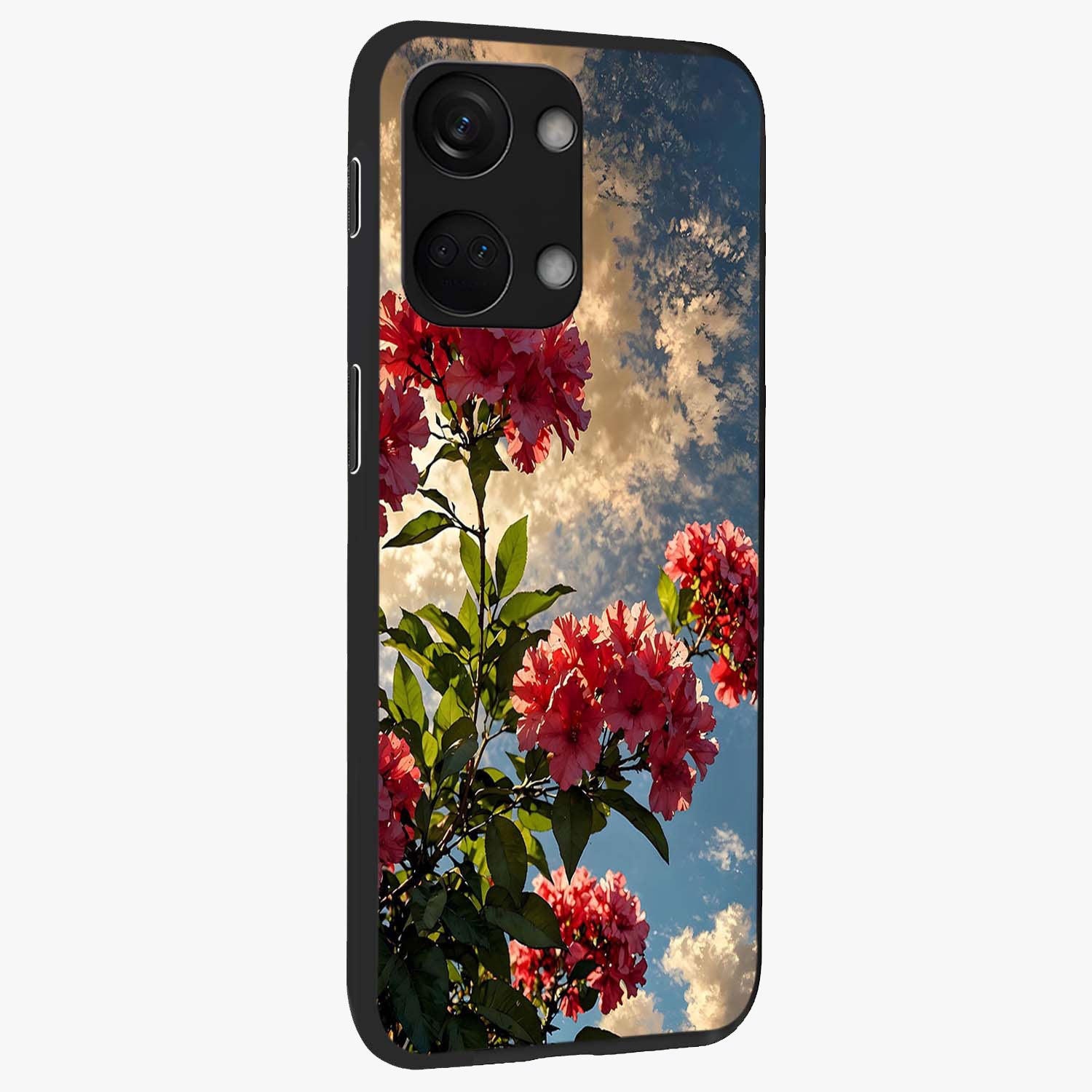 Moonlit Blossom Charm Glass Case for 1+Nord 3 side perspective highlighting refined floral textures and premium edges
