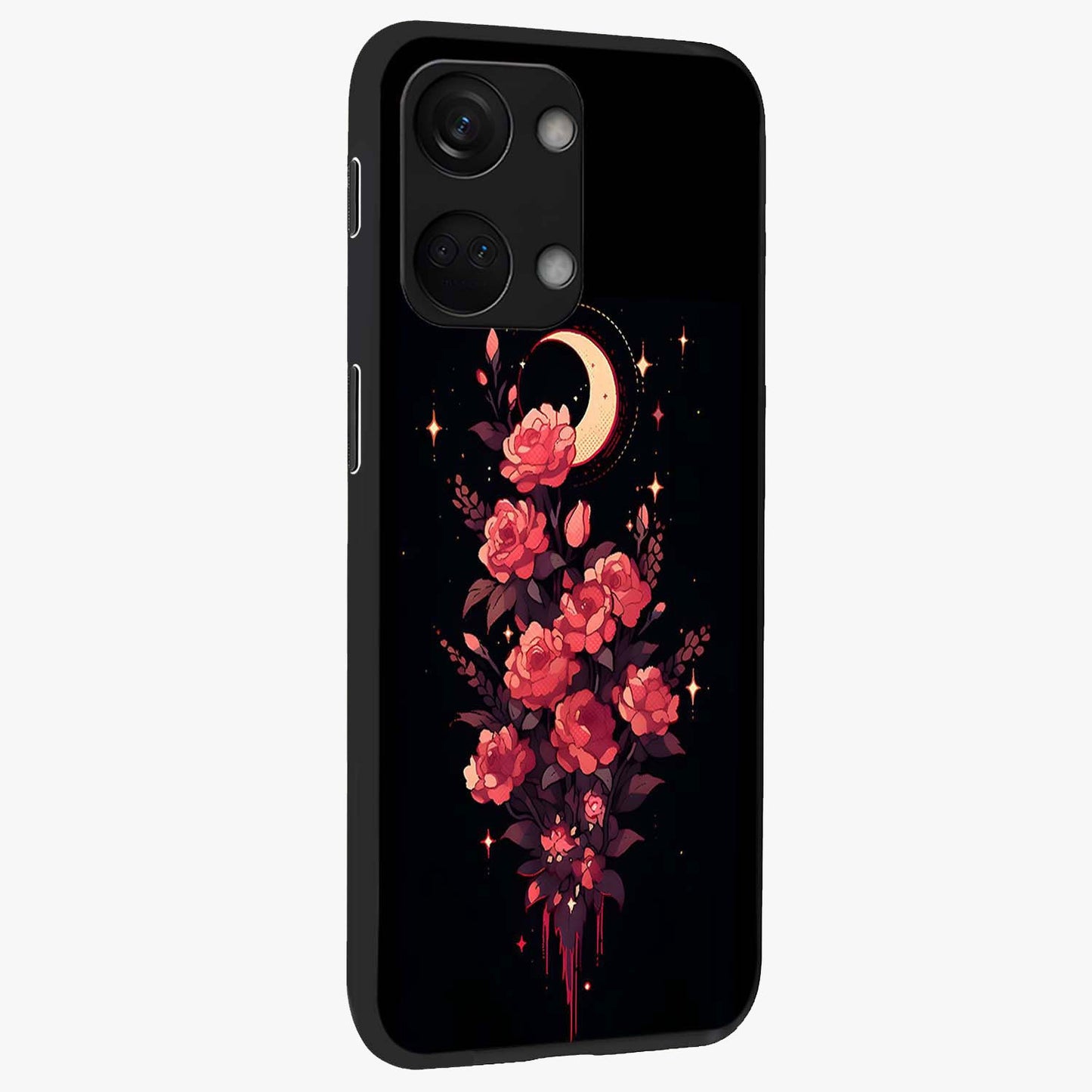 Moonlit Floral Elegance Glass Case for 1+Nord 3 side perspective highlighting elegant bloom detailing and smooth build
