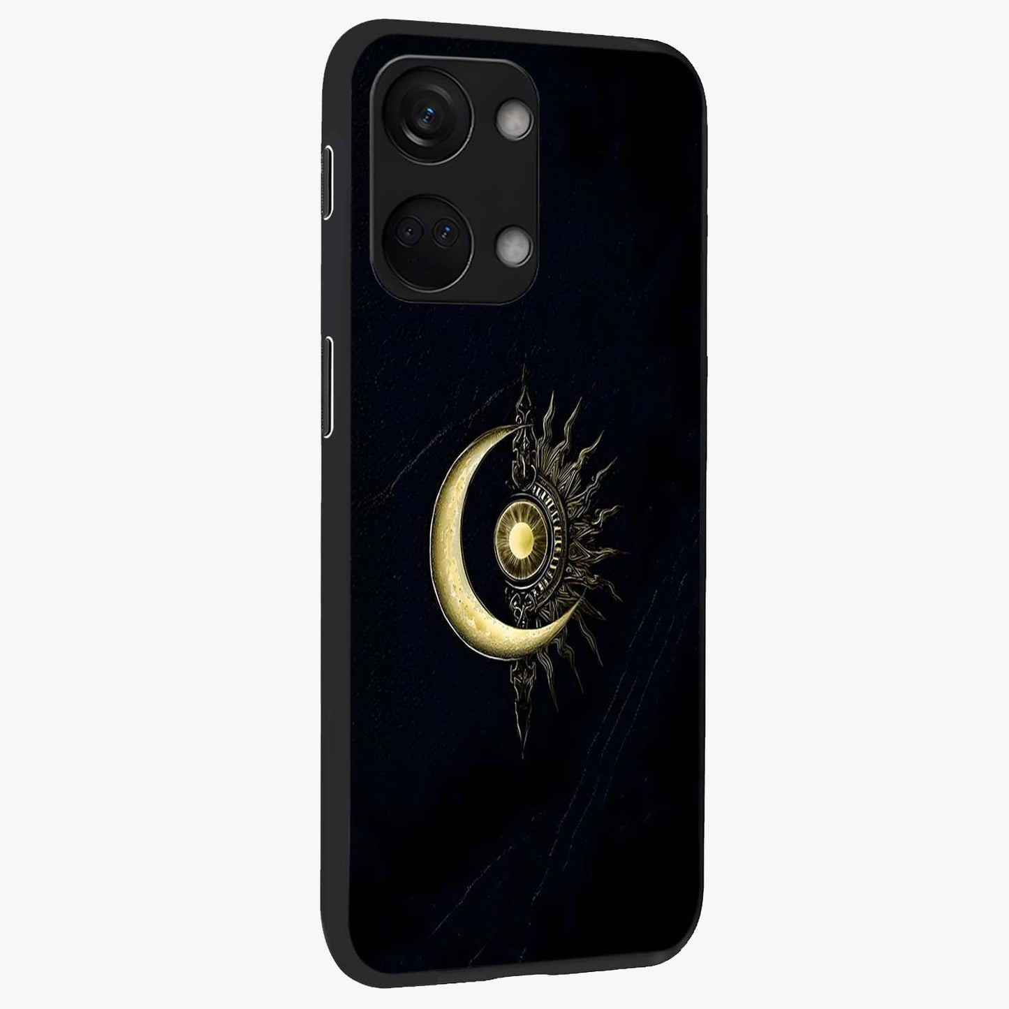 Mystic Lunar Flame Glass Case for 1+Nord 3 side perspective highlighting intense flame textures and premium build