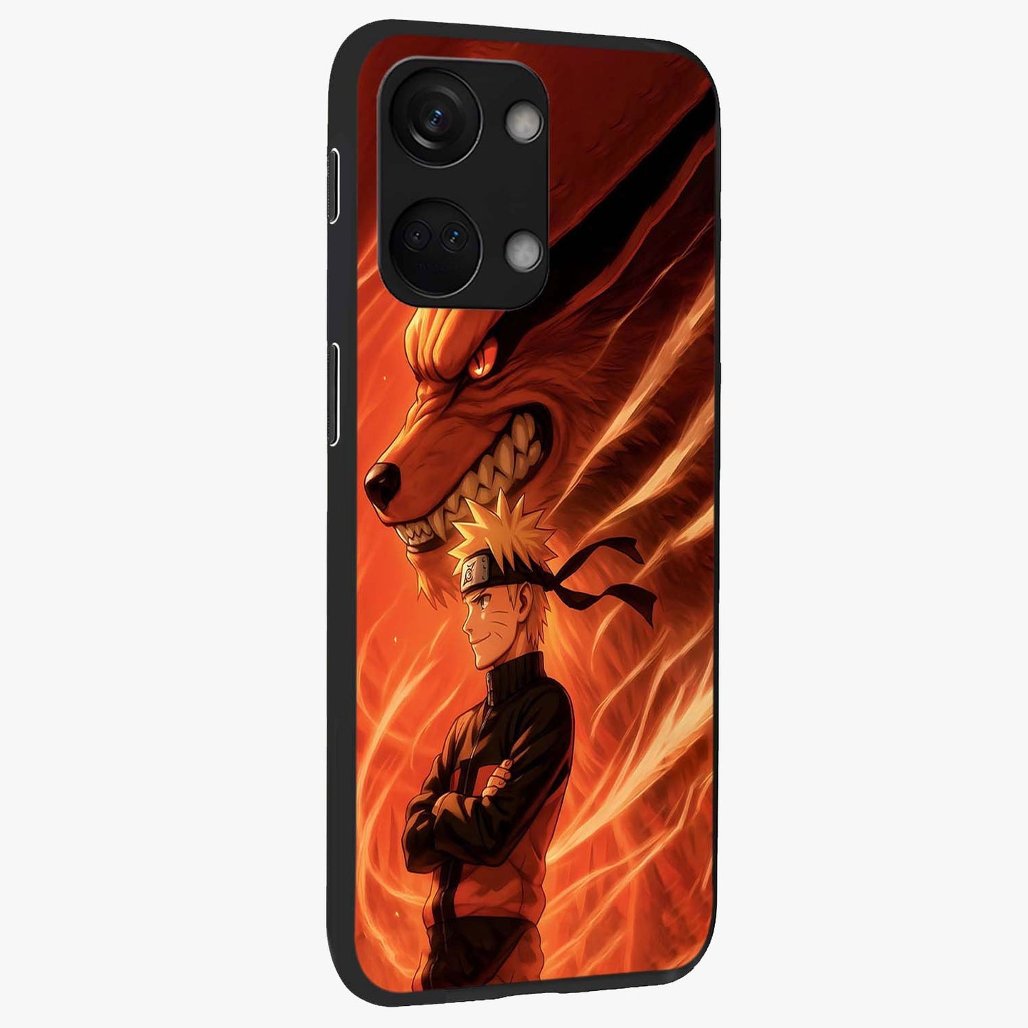 Nine Tails Legacy Glass Case for 1+Nord 3 side perspective highlighting detailed character textures and premium edges