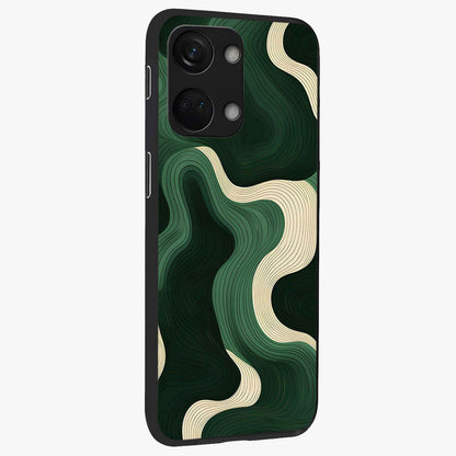 Organic Swirl Design Glass Case for 1+Nord 3 side perspective highlighting fluid textures and premium edges