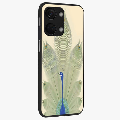 Peacock Feather Grace Glass Case for 1+Nord 3 side perspective highlighting intricate plume textures and premium edges