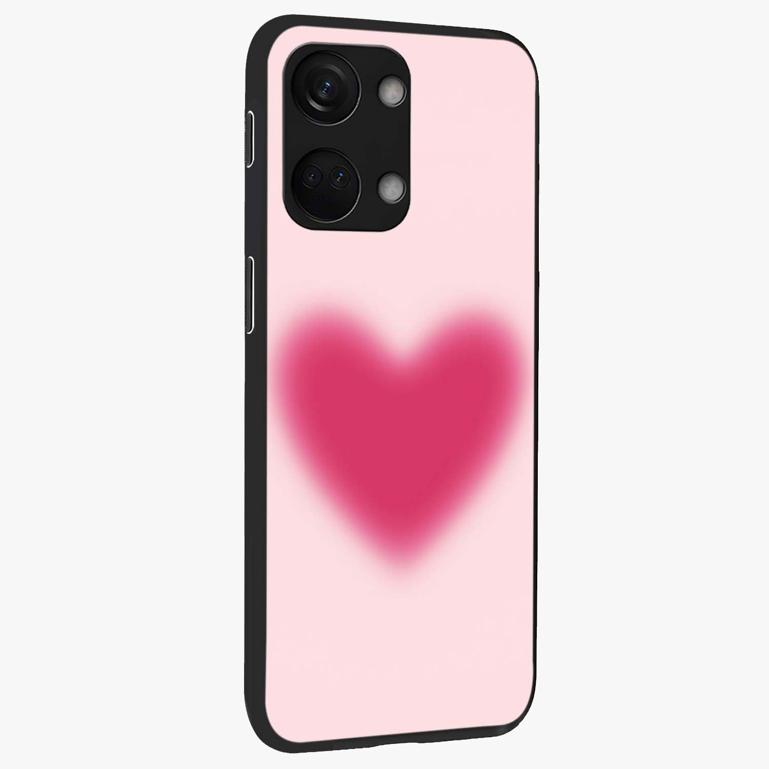 Pink Aura Heart Glass Case for 1+Nord 3 side perspective highlighting smooth gradients and premium edges