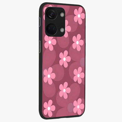 Pink Daisy Flower Pattern Glass Case for 1+Nord 3 side perspective highlighting bright floral textures and smooth build
