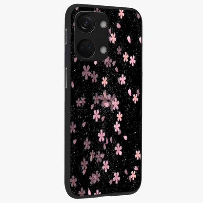 Pink Flower Black Background Glass Case for 1+Nord 3 side perspective highlighting vivid bloom textures and sleek build
