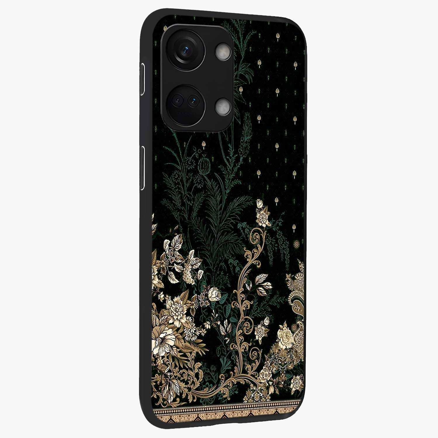 Regal Botanical Tapestry Glass Case for 1+Nord 3 side perspective highlighting detailed floral textures and sleek premium build
