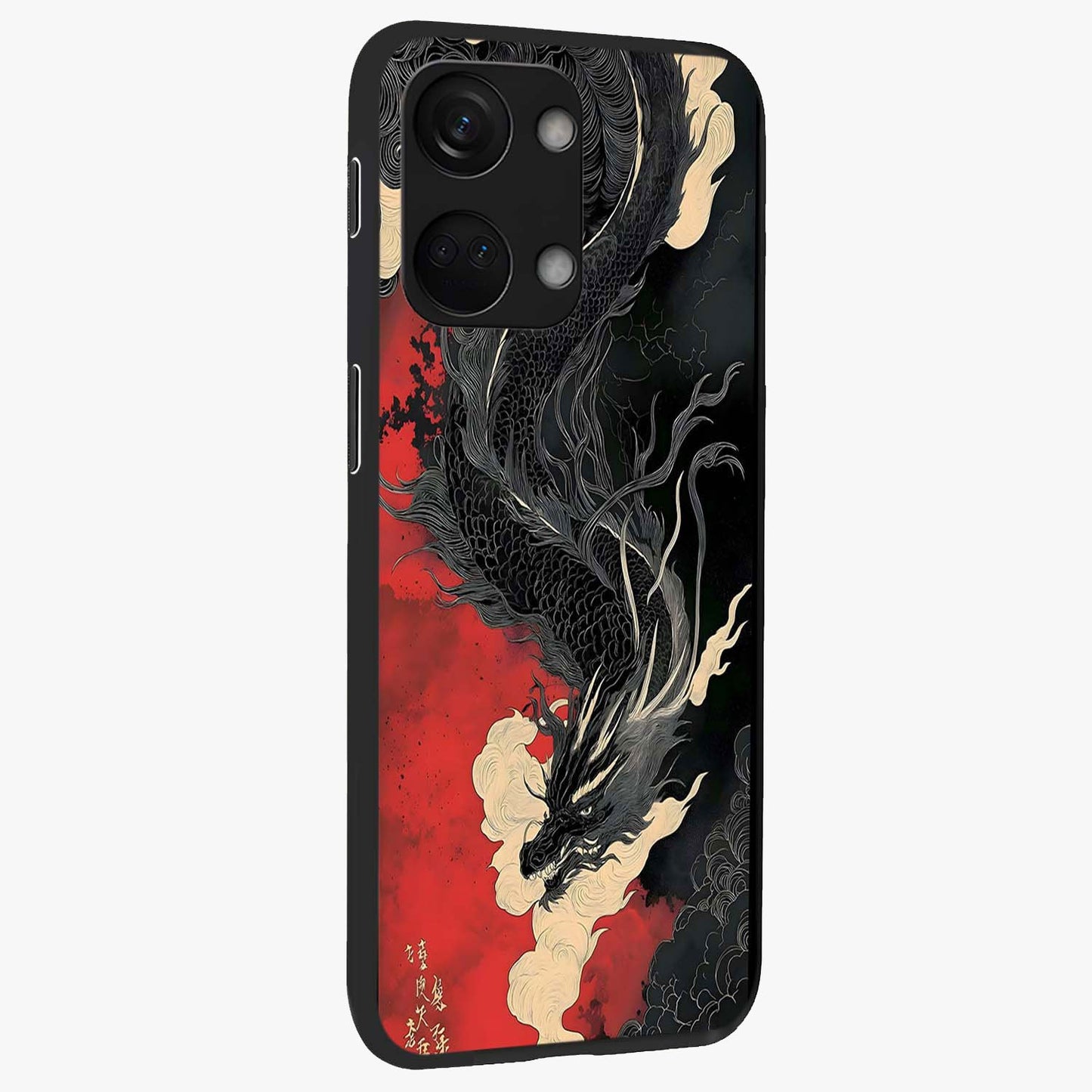 Shadow Dragon Fury Glass Case for 1+Nord 3 side perspective highlighting sharp dragon textures and sleek premium build
