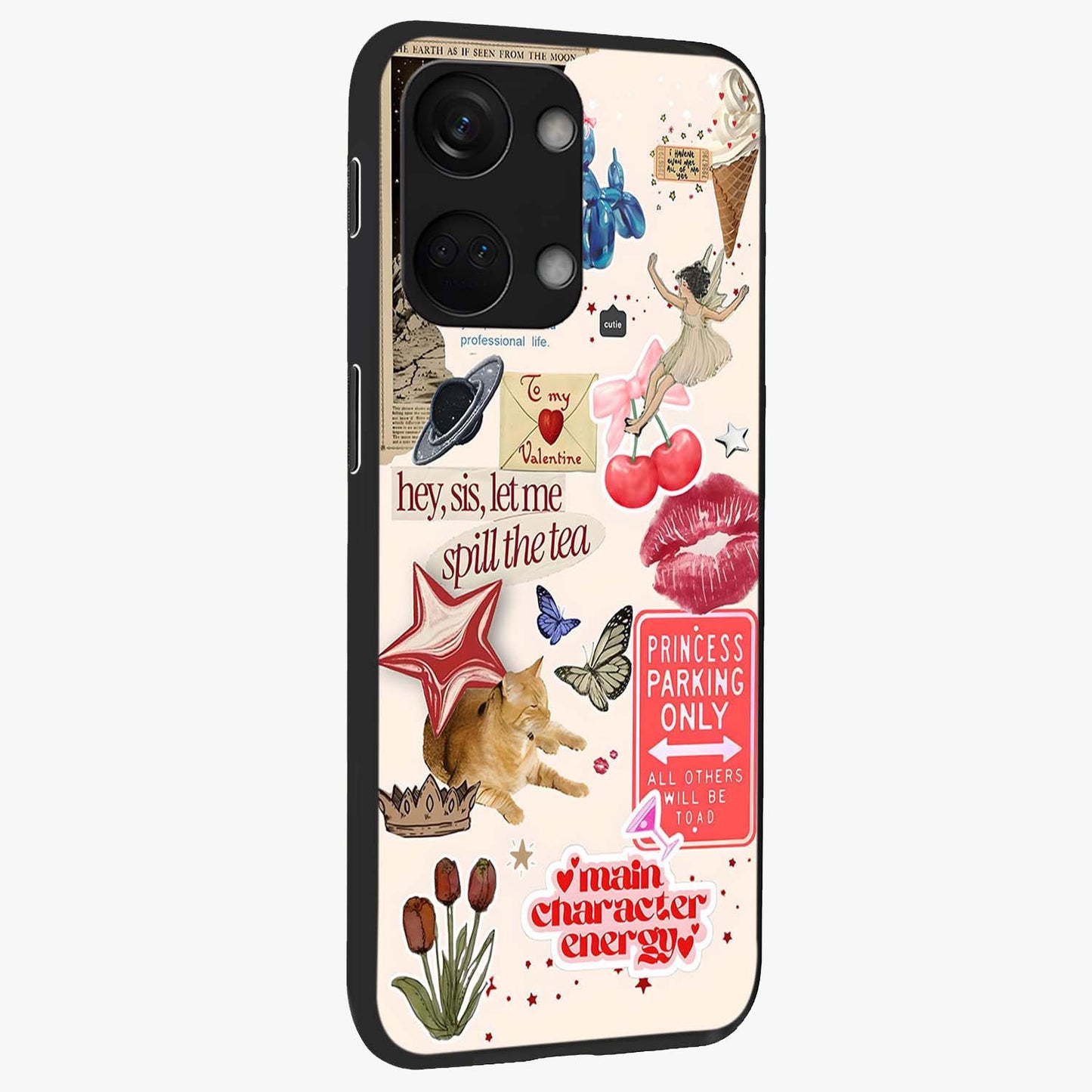 Spill the Tea Retro Collage Glass Case for 1+Nord 3 side perspective highlighting layered textures and sleek build