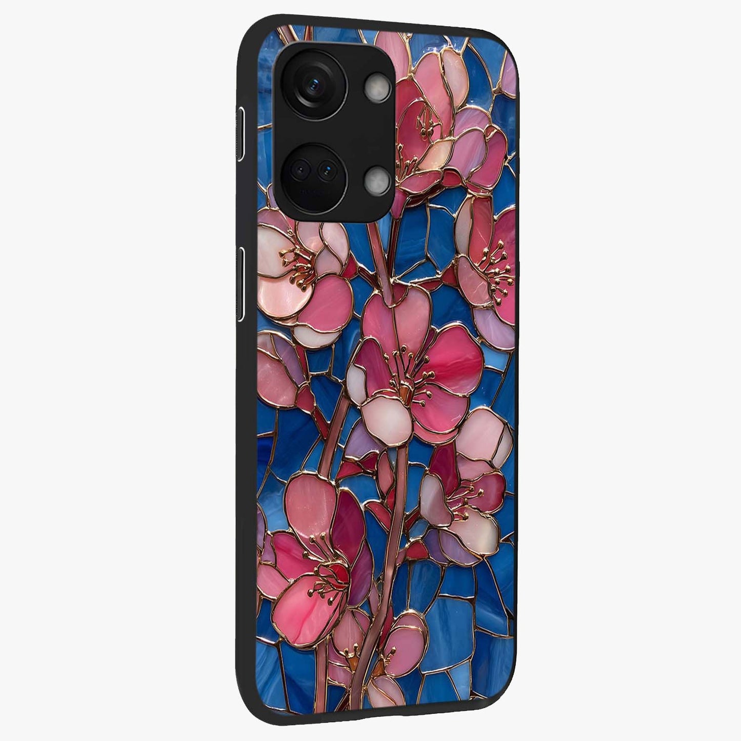 Stained Bloom Grace Glass Case for 1+Nord 3 side perspective highlighting intricate bloom textures and smooth premium build