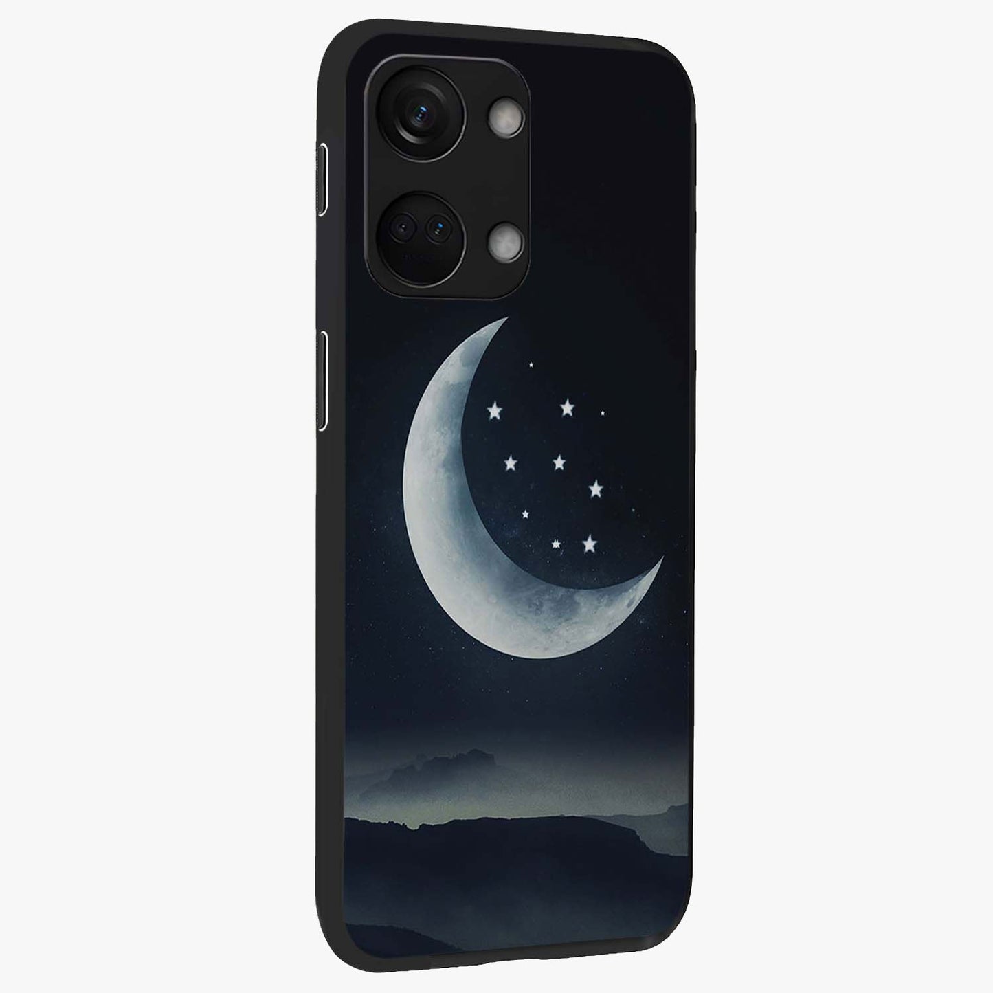 Starry Moon Pattern Glass Case for 1+Nord 3 side perspective highlighting celestial textures and premium edges