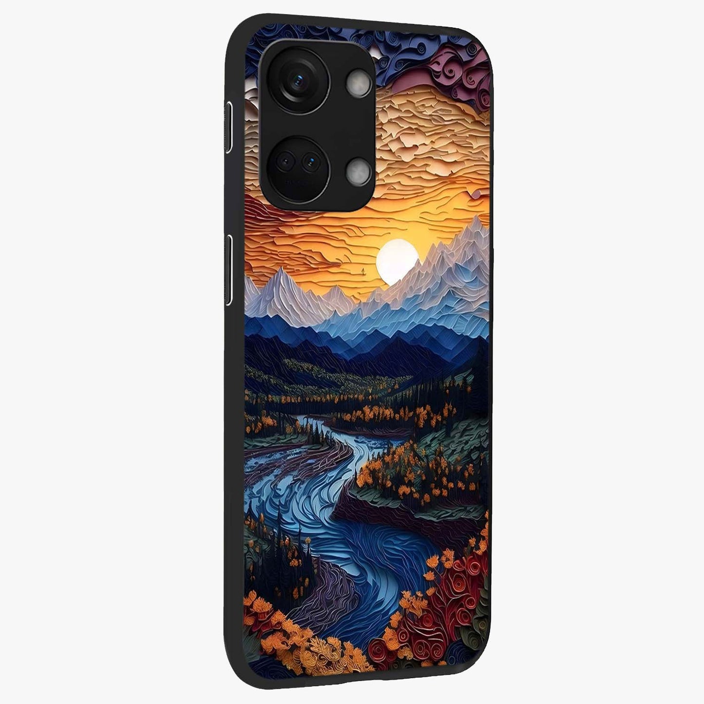 Sunrise River Dreams Glass Case for 1+Nord 3 side perspective highlighting serene water textures and smooth build