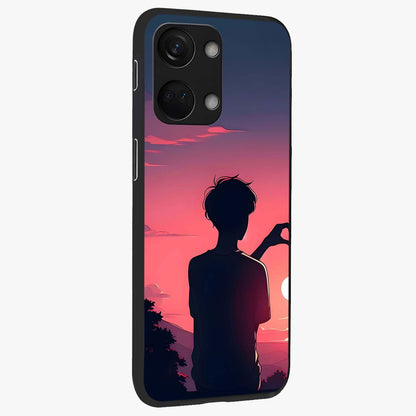 Sunset Silhouette Girl Glass Case for 1+Nord 3 side perspective highlighting soft scenic textures and sleek premium build