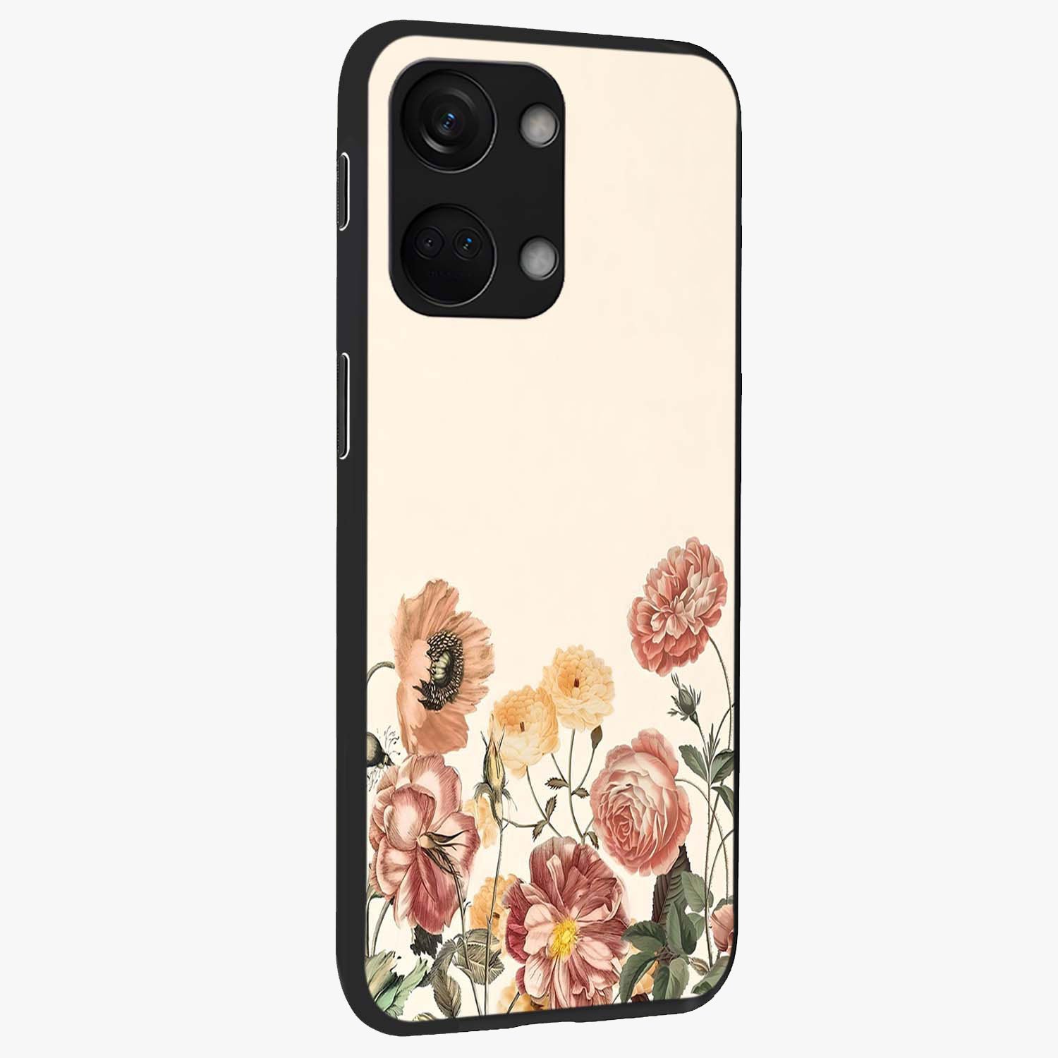 Timeless Garden Romance Glass Case for 1+Nord 3 side perspective highlighting delicate bloom textures and smooth build