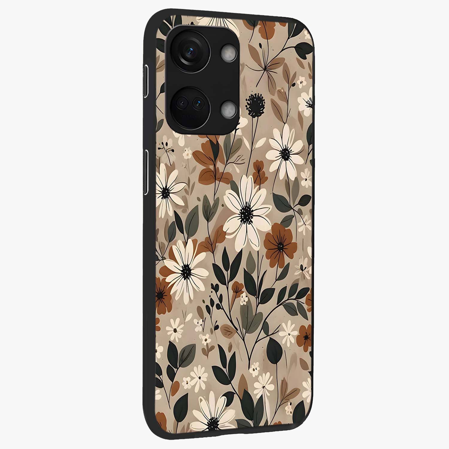 Vector Flowers Glass Case for 1+Nord 3 side perspective highlighting smooth floral textures and premium edges