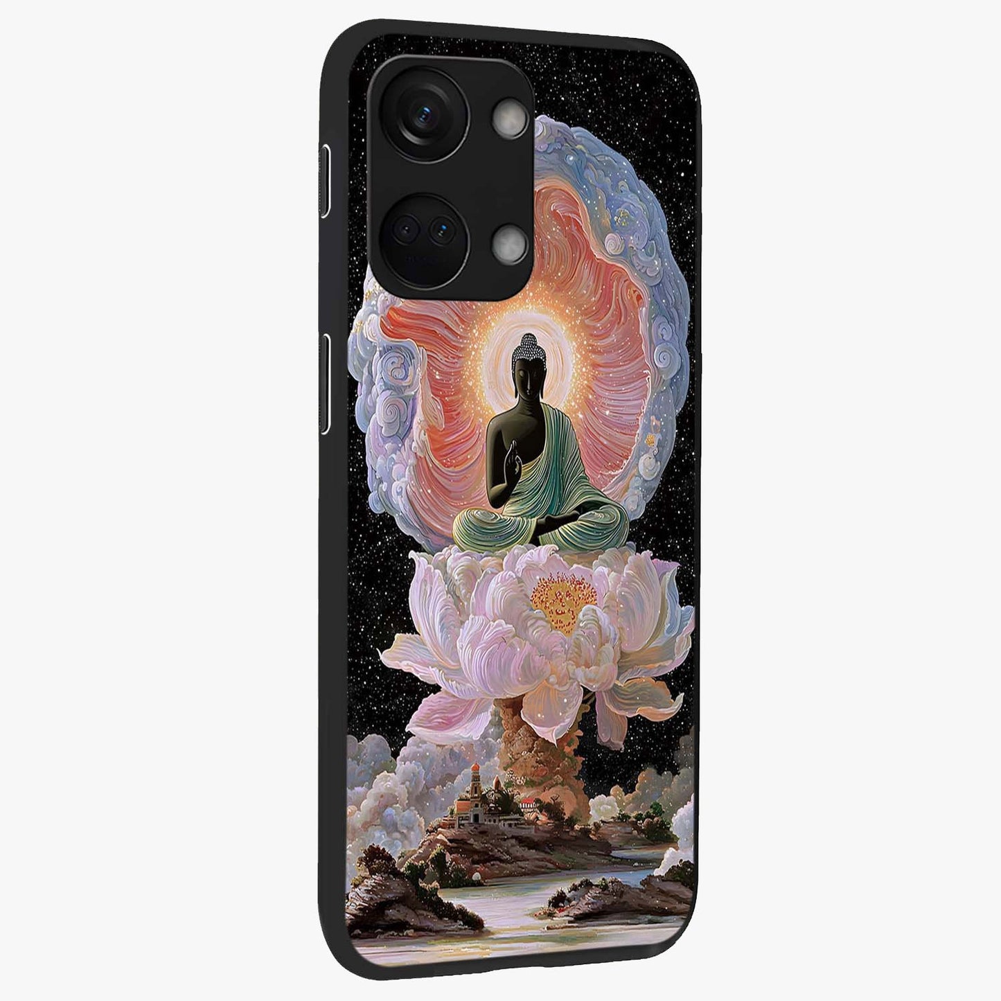 Zen Lotus Realm Glass Case for 1+Nord 3 side perspective highlighting refined textures and smooth premium build