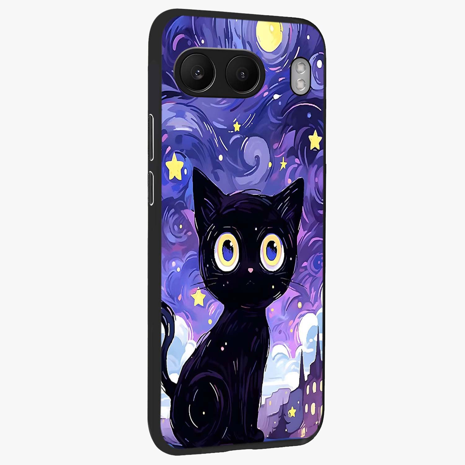 Abstract Cat Art Glass Case for 1+Nord 4 stylish side perspective highlighting bold abstract artwork details