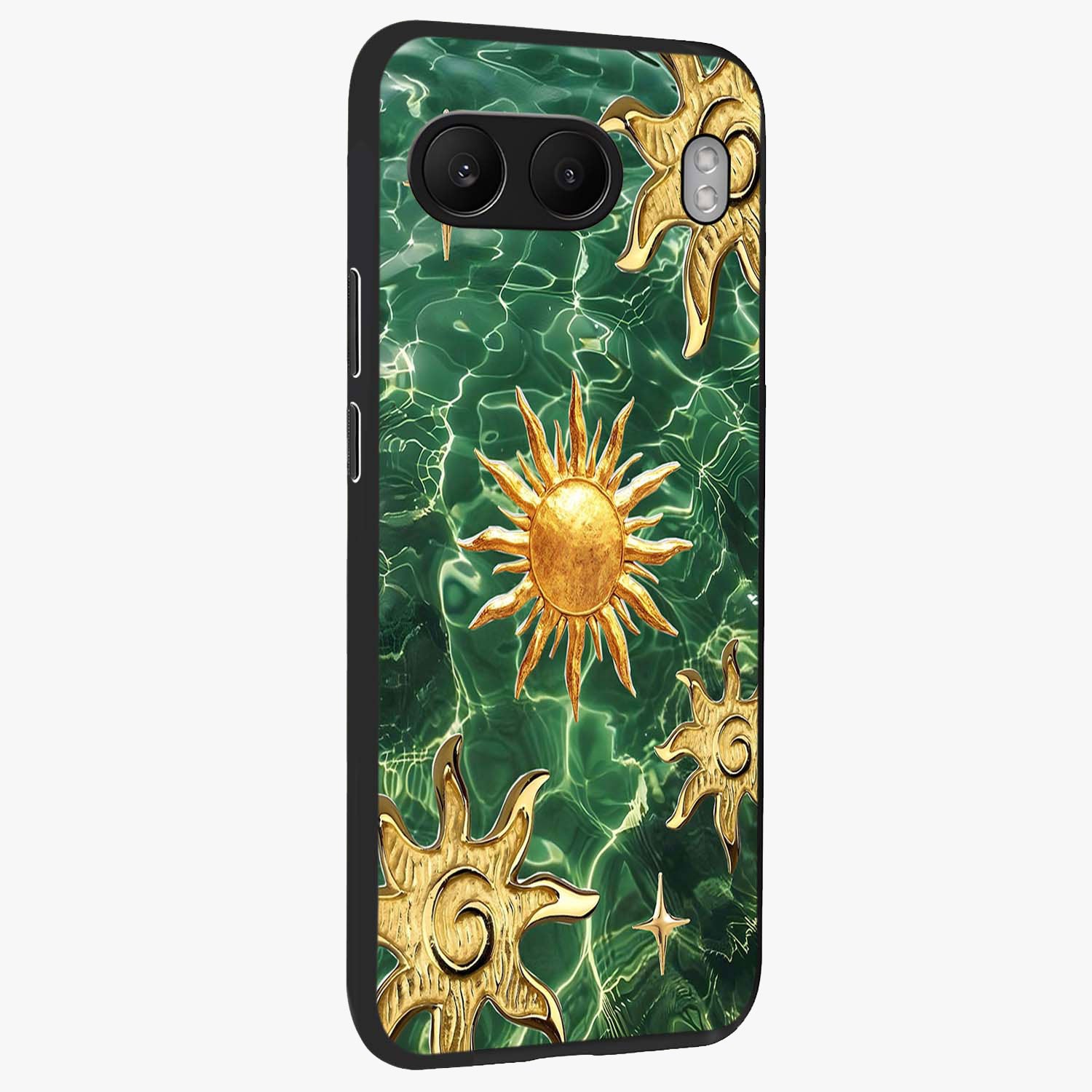 Aqua Sun Mirage Glass Case for 1+Nord 4 side perspective highlighting bold mirage style design details