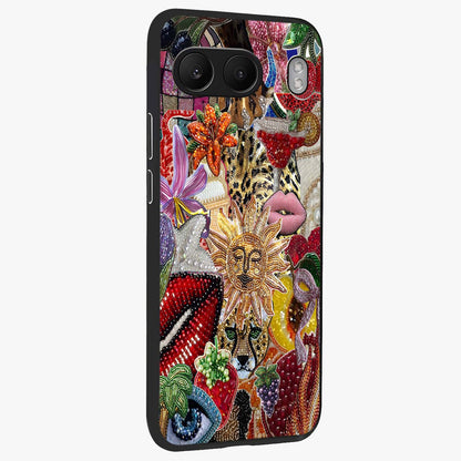 Beaded Fashion Jungle Glass Case for 1+Nord 4 side perspective highlighting rich bead detailing and premium edges