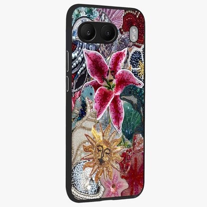 Beaded Garden Fantasy Glass Case for 1+Nord 4 side perspective highlighting intricate bead patterns and vibrant colors