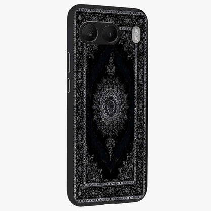 Black Persian Carpet Glass Case for 1+Nord 4 side perspective highlighting classic pattern textures and premium build