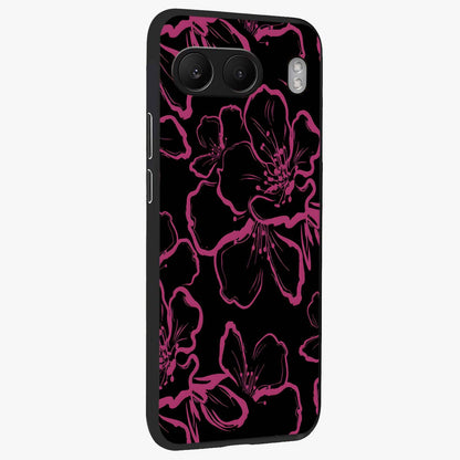 Black Violet Sketch Garden Glass Case for 1+Nord 4 side perspective highlighting elegant sketch detailing and premium finish