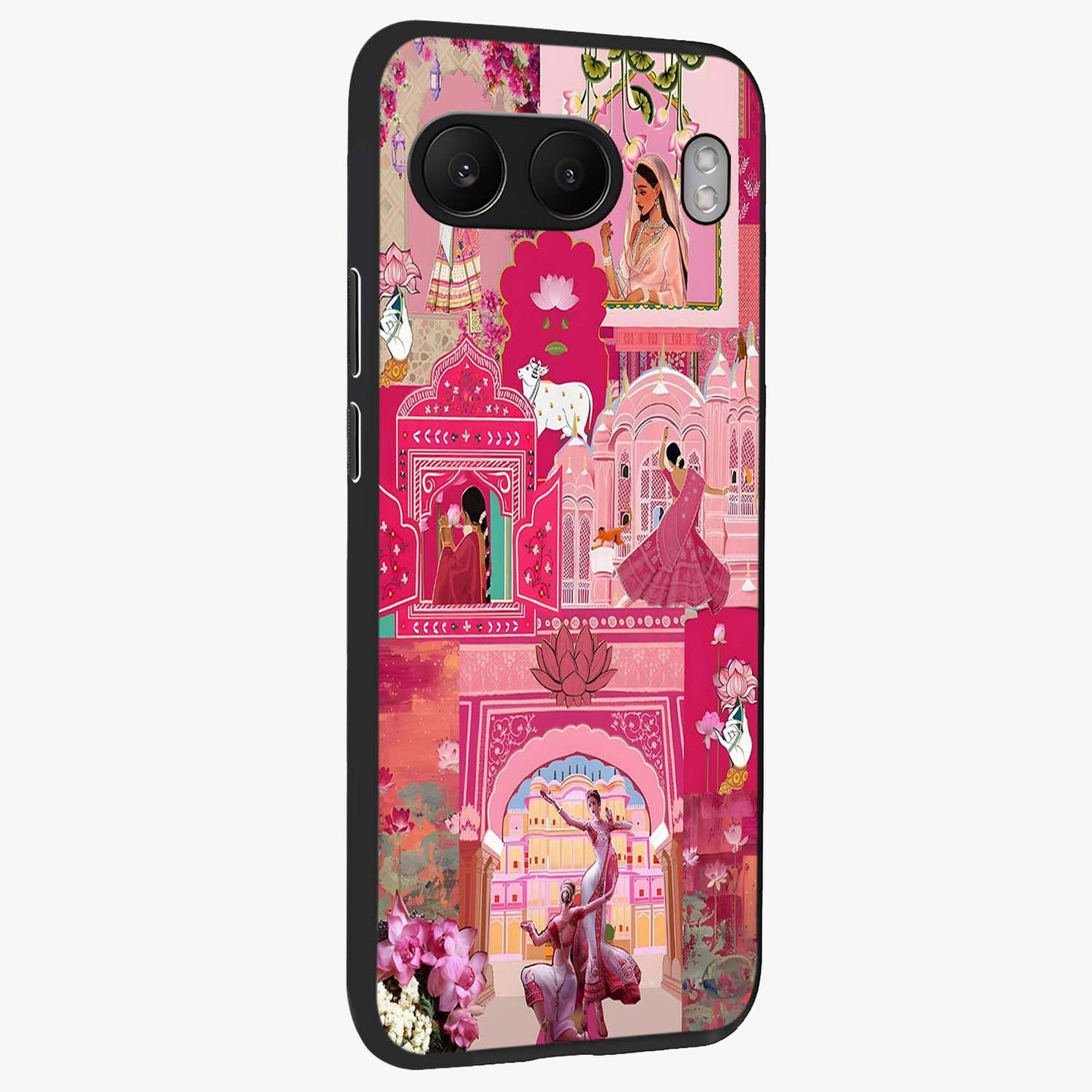 Blossoms of Rajasthan Glass Case for 1+Nord 4 side perspective highlighting intricate heritage detailing and bold colors