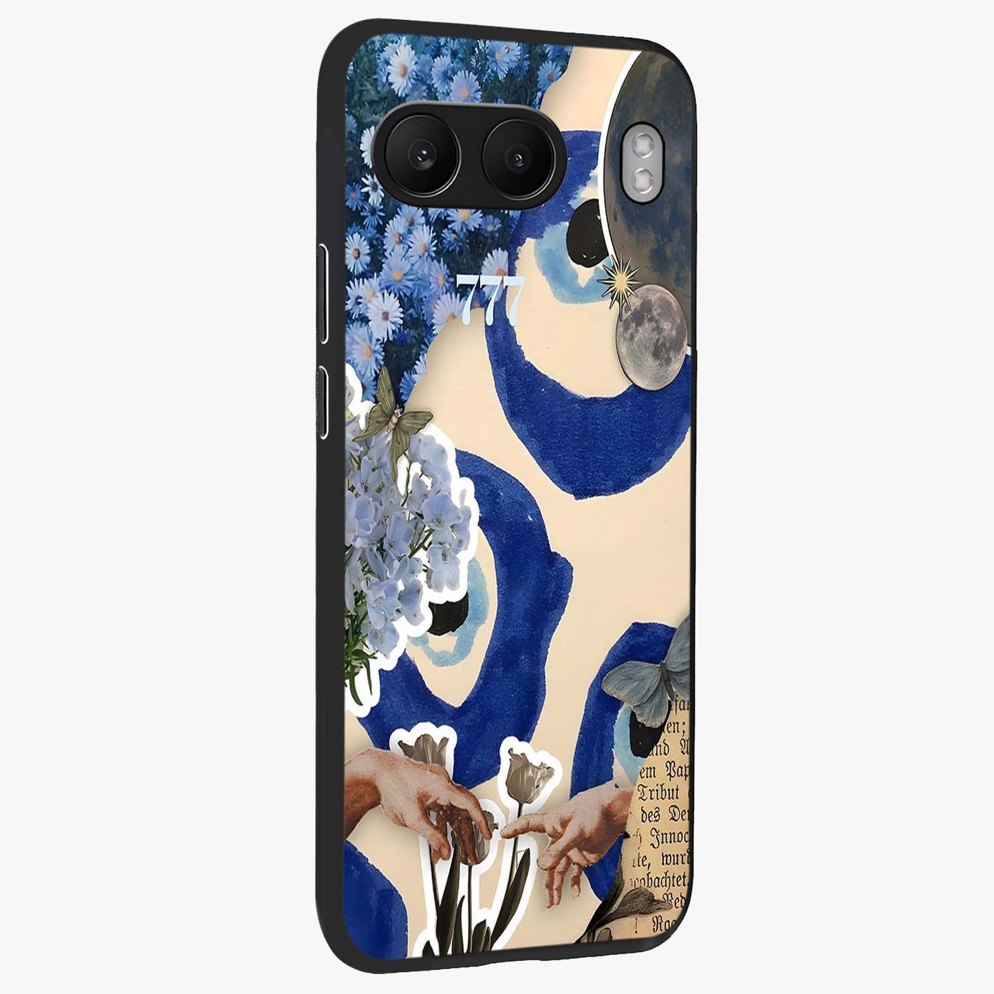 Blue Evil Divine Glass Case for 1+Nord 4 side perspective highlighting protective charm detailing and smooth premium edges