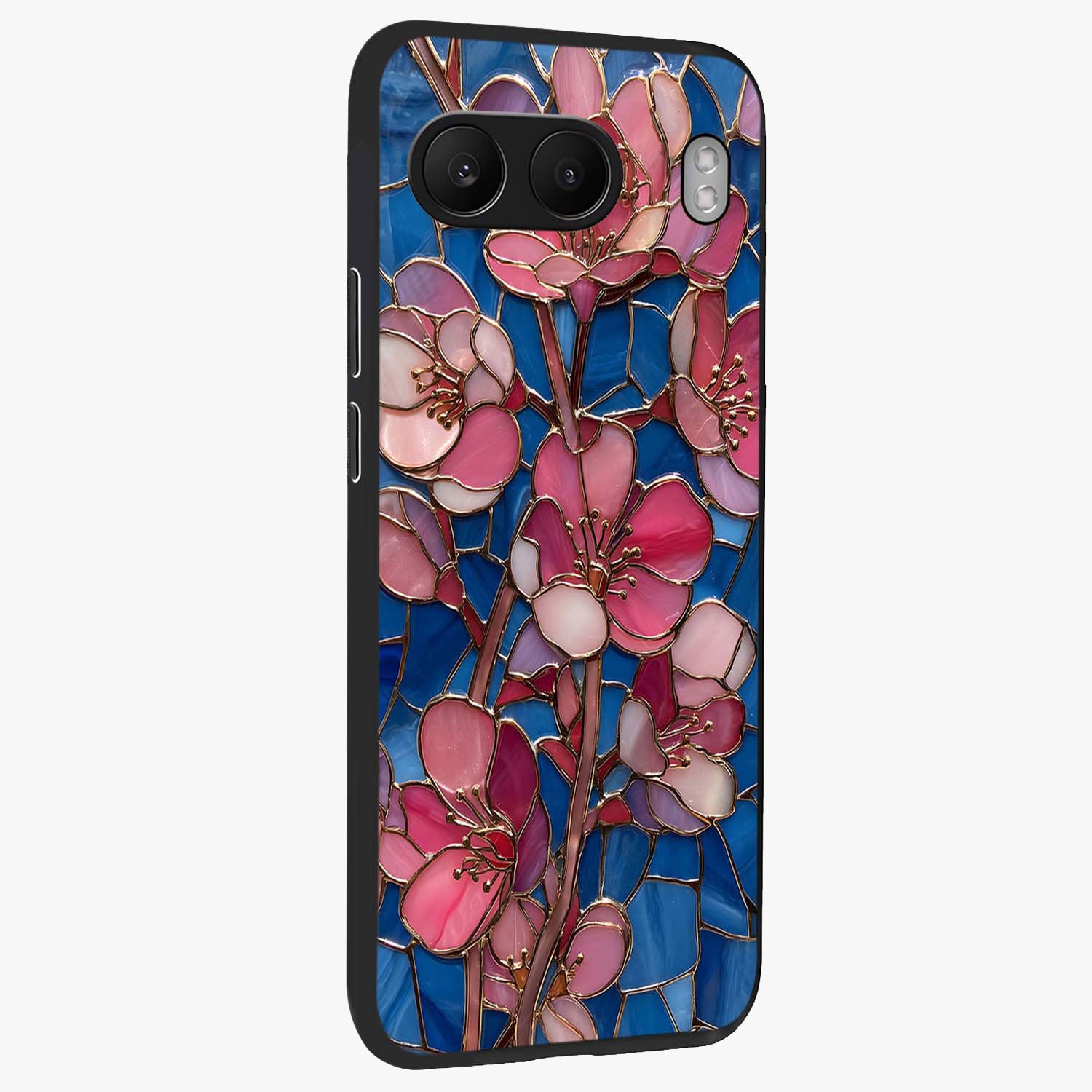 Blush Bloom Glass Case for 1+Nord 4 side perspective highlighting subtle pink tones and refined detailing
