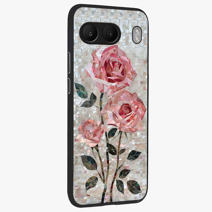 Blush Mosaic Bloom Glass Case for 1+Nord 4 side perspective highlighting vibrant floral geometry and premium finish