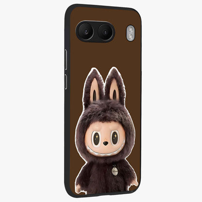 Brown Labubu Design Glass Case for 1+Nord 4 side perspective highlighting charming character detailing and smooth edges