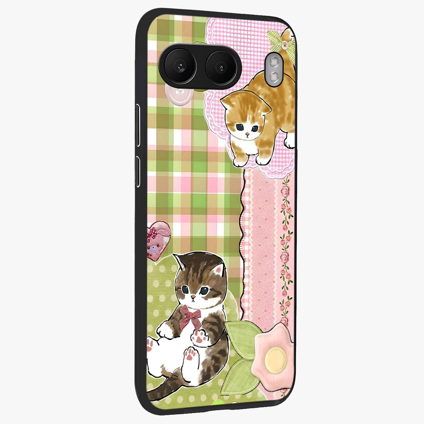 Cats Sweet Button Glass Case for 1+Nord 4 side perspective highlighting playful details and sleek premium build