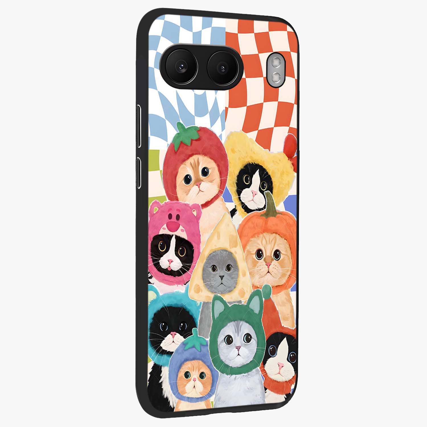 Cats in Fruits Glass Case for 1+Nord 4 side perspective highlighting fun detailing and premium smooth edges