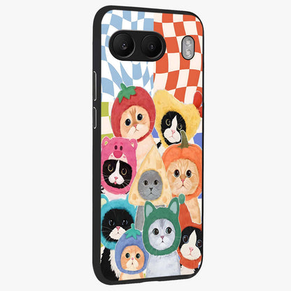 Cats in Fruits Glass Case for 1+Nord 4 side perspective highlighting fun detailing and premium smooth edges