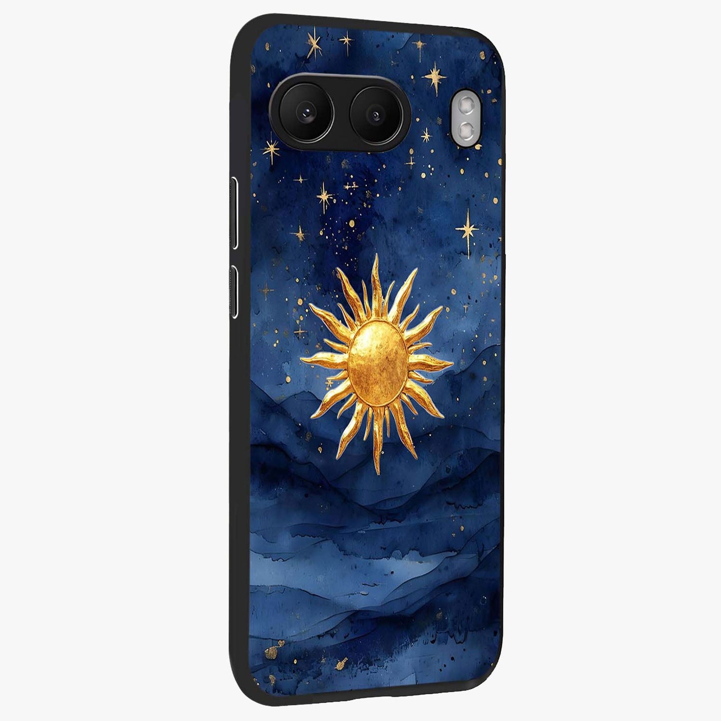 Celestial Blue Glow Glass Case for 1+Nord 4 side perspective highlighting vibrant glow detailing and sleek edges