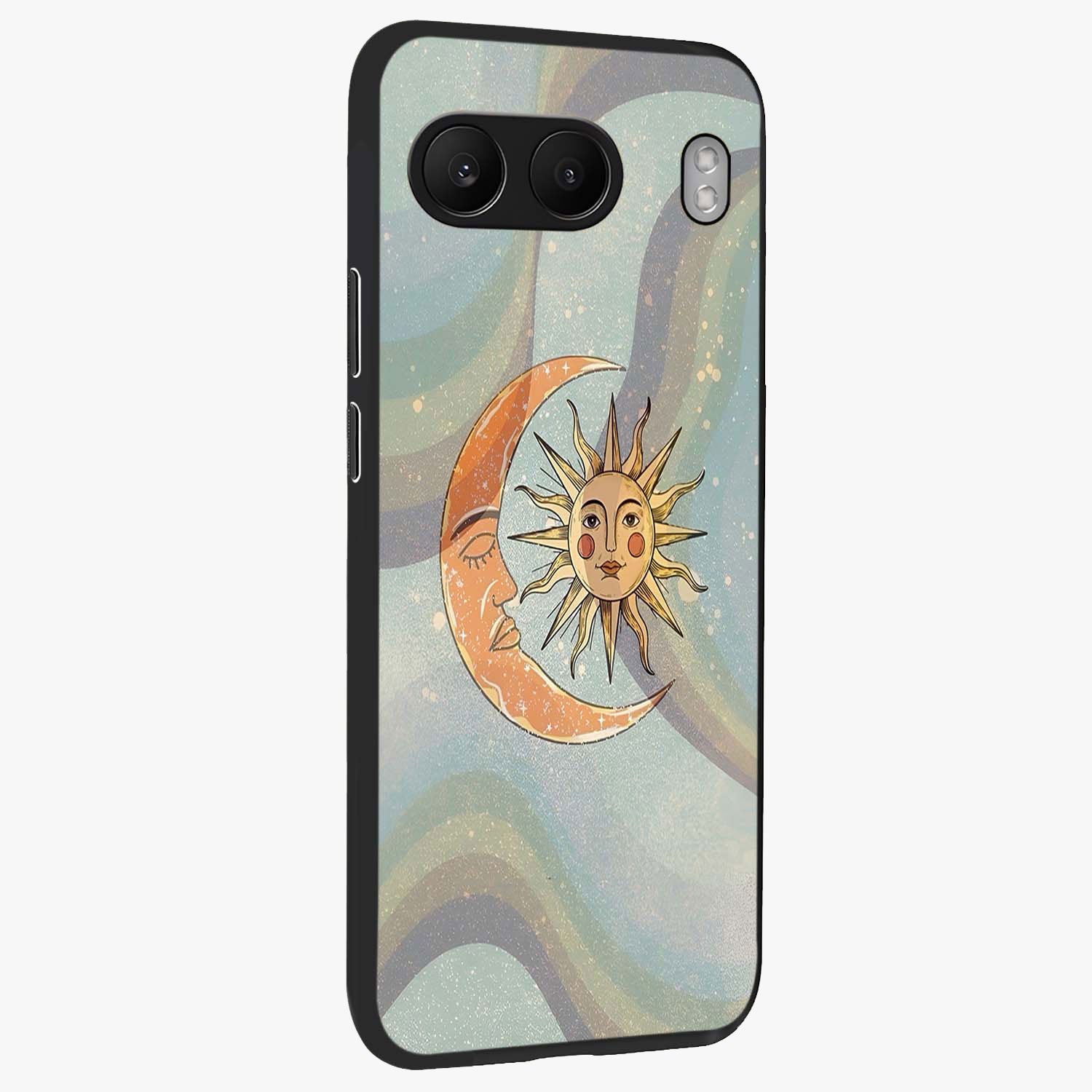 Celestial Harmony Vibes Glass Case for 1+Nord 4 side perspective highlighting harmonious detailing and sleek edges