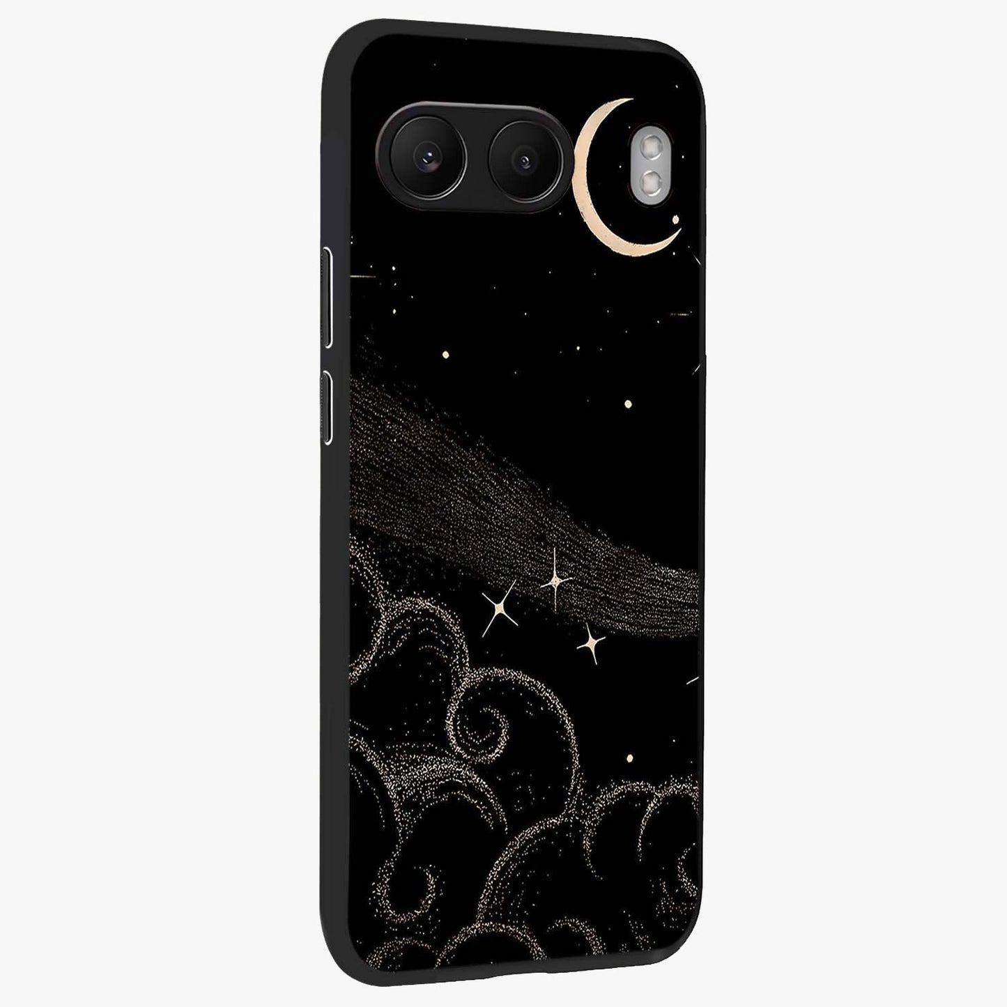 Celestial Midnight Veil Glass Case for 1+Nord 4 side perspective highlighting rich night tones and sleek premium edges