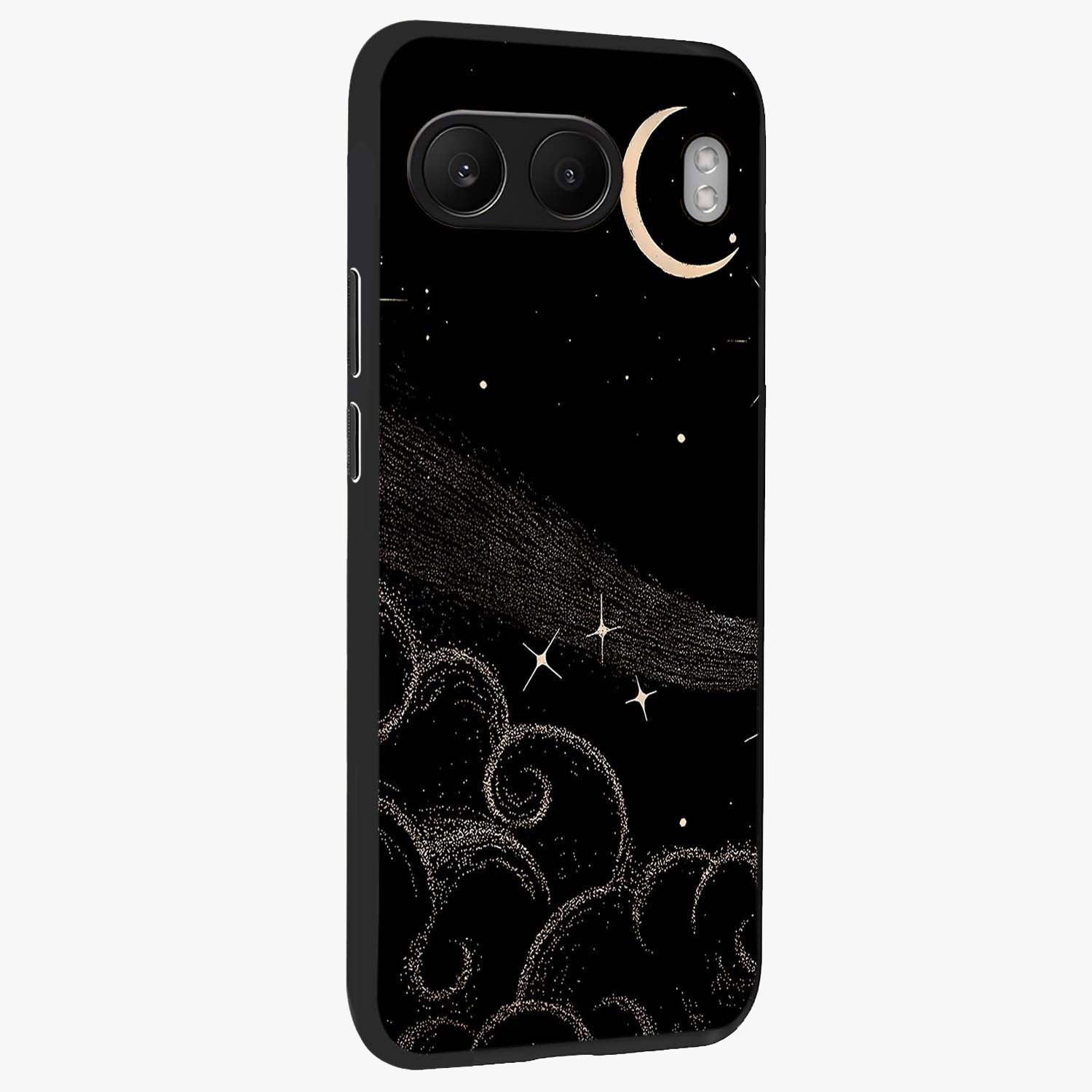Celestial Midnight Veil Glass Case for 1+Nord 4 side perspective highlighting rich night tones and sleek premium edges