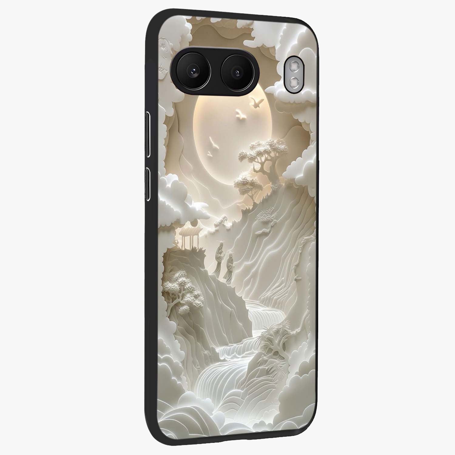 Celestial Origami Glass Case for 1+Nord 4 side perspective highlighting sharp detailing and smooth premium build