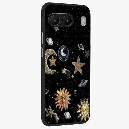 Celestial Star Charm Glass Case for 1+Nord 4 side perspective highlighting glowing star detailing and premium build