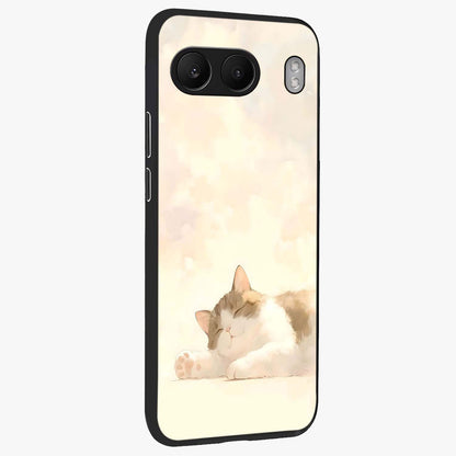Cloud Nap Cat Glass Case for 1+Nord 4 side perspective highlighting charming feline details and premium edge finish