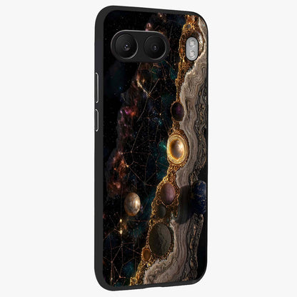 Cosmic Gold Path Glass Case for 1+Nord 4 side perspective highlighting premium metallic detailing and sleek edges