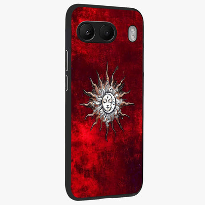 Cosmic Twin Eclipse Glass Case for 1+Nord 4 side perspective highlighting eclipse detailing and premium smooth build