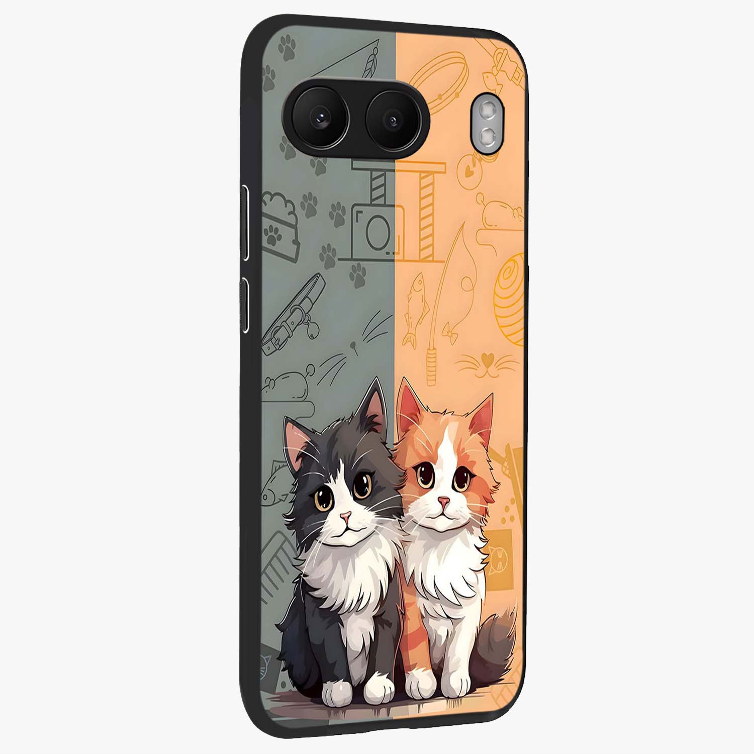 Cozy Cat Duo Glass Case for 1+Nord 4 side perspective highlighting playful cat detailing and sleek edges