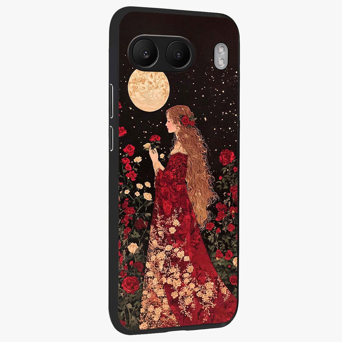 Crimson Dreams Glass Case for 1+Nord 4 side perspective highlighting vibrant tones and premium edge detailing
