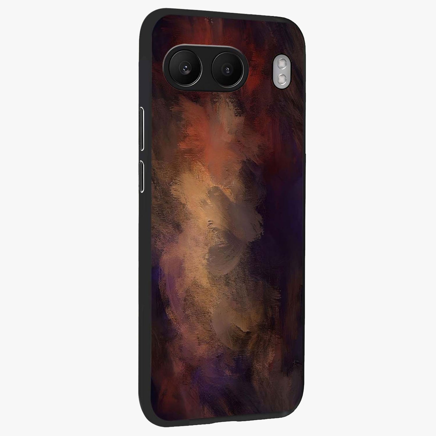 Crimson Dusk Whirl Glass Case for 1+Nord 4 side perspective highlighting fluid red textures and sleek build
