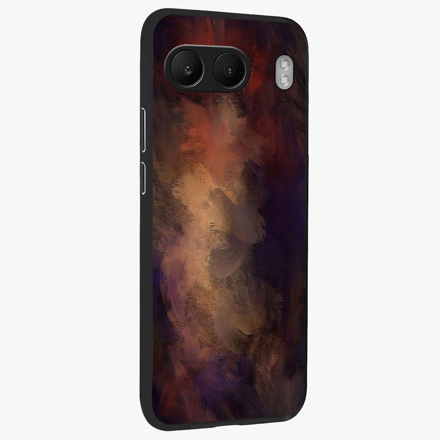 Crimson Dusk Whirl Glass Case for 1+Nord 4 side perspective highlighting fluid red textures and sleek build