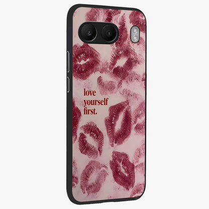 Crimson Kiss Love Glass Case for 1+Nord 4 side perspective highlighting elegant detailing and smooth premium edges