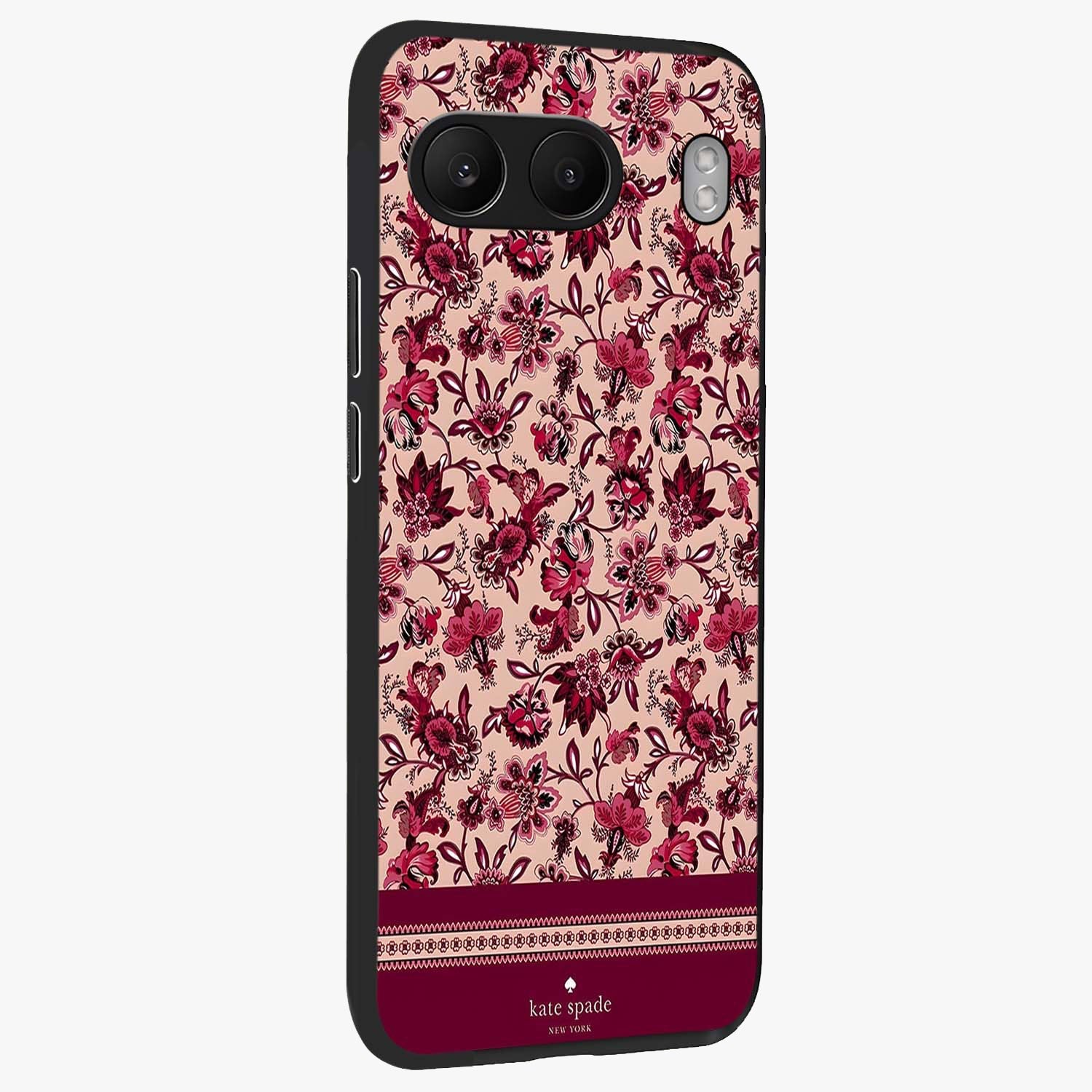 Crimson Rose Charm Glass Case for 1+Nord 4 side perspective highlighting delicate rose textures and smooth edges